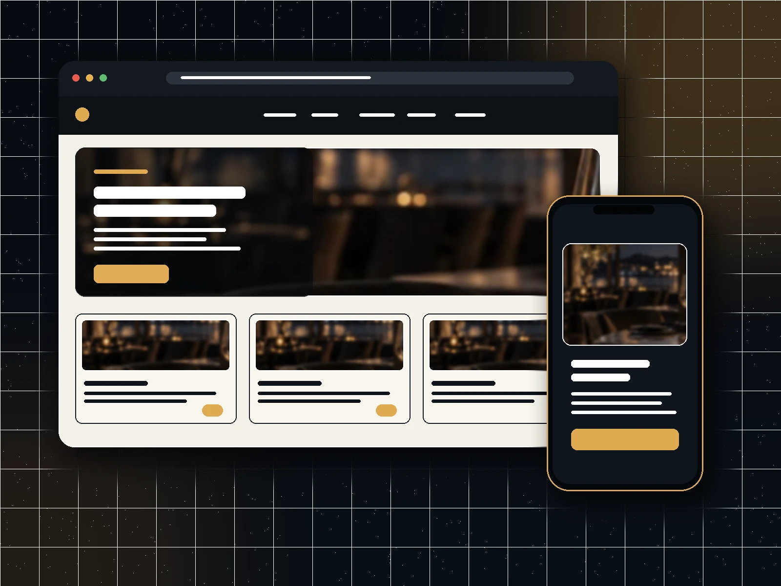 Realistic website presentation example — Restaurant websites